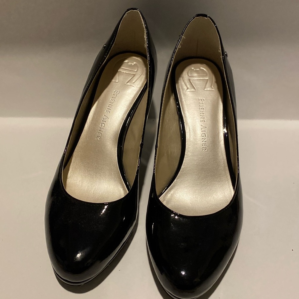 Etienne Aigner Black Patent Leather Heels 7M